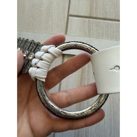 Antoniazzi Firenze White Leather O Ring Belt Italy Rhinestone Silver Wide Size M main image 4